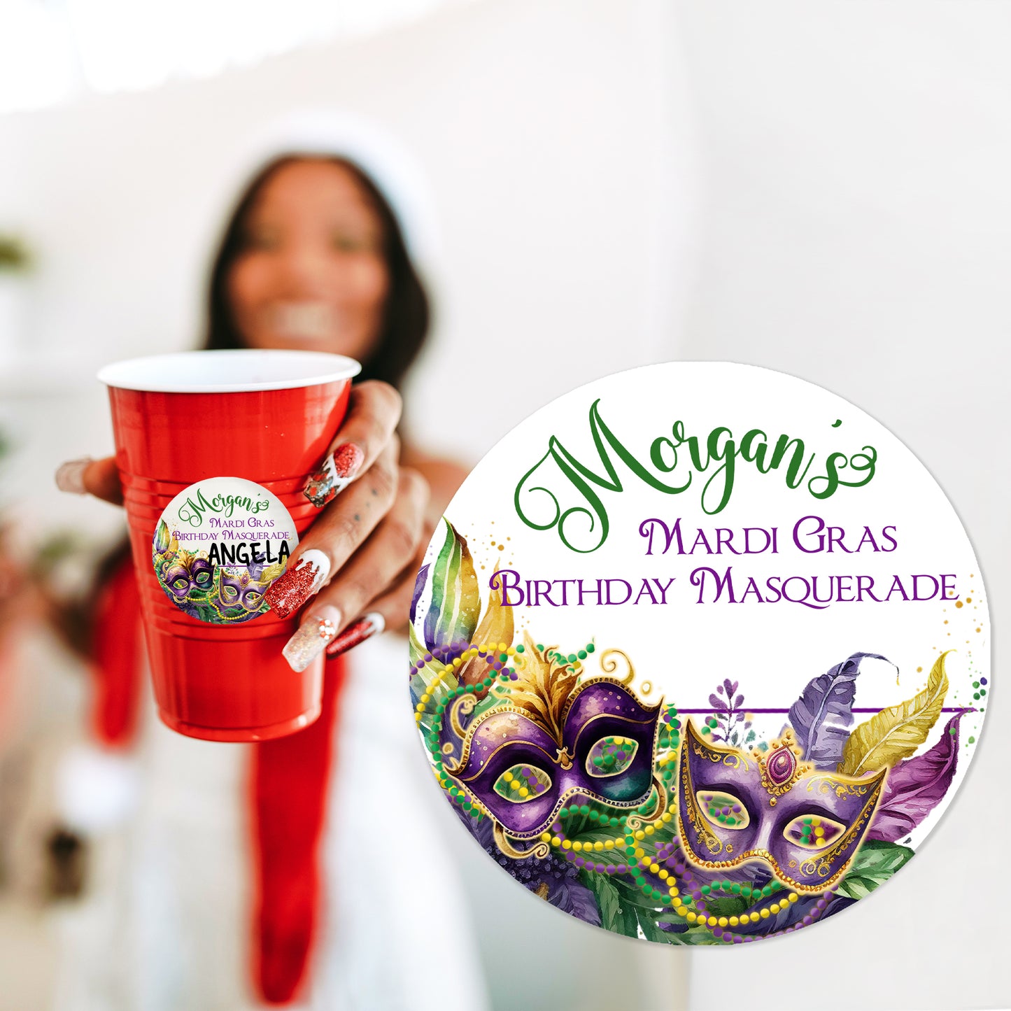 Printed Round Labels in 3 Sizes / Mardi Gras FT23