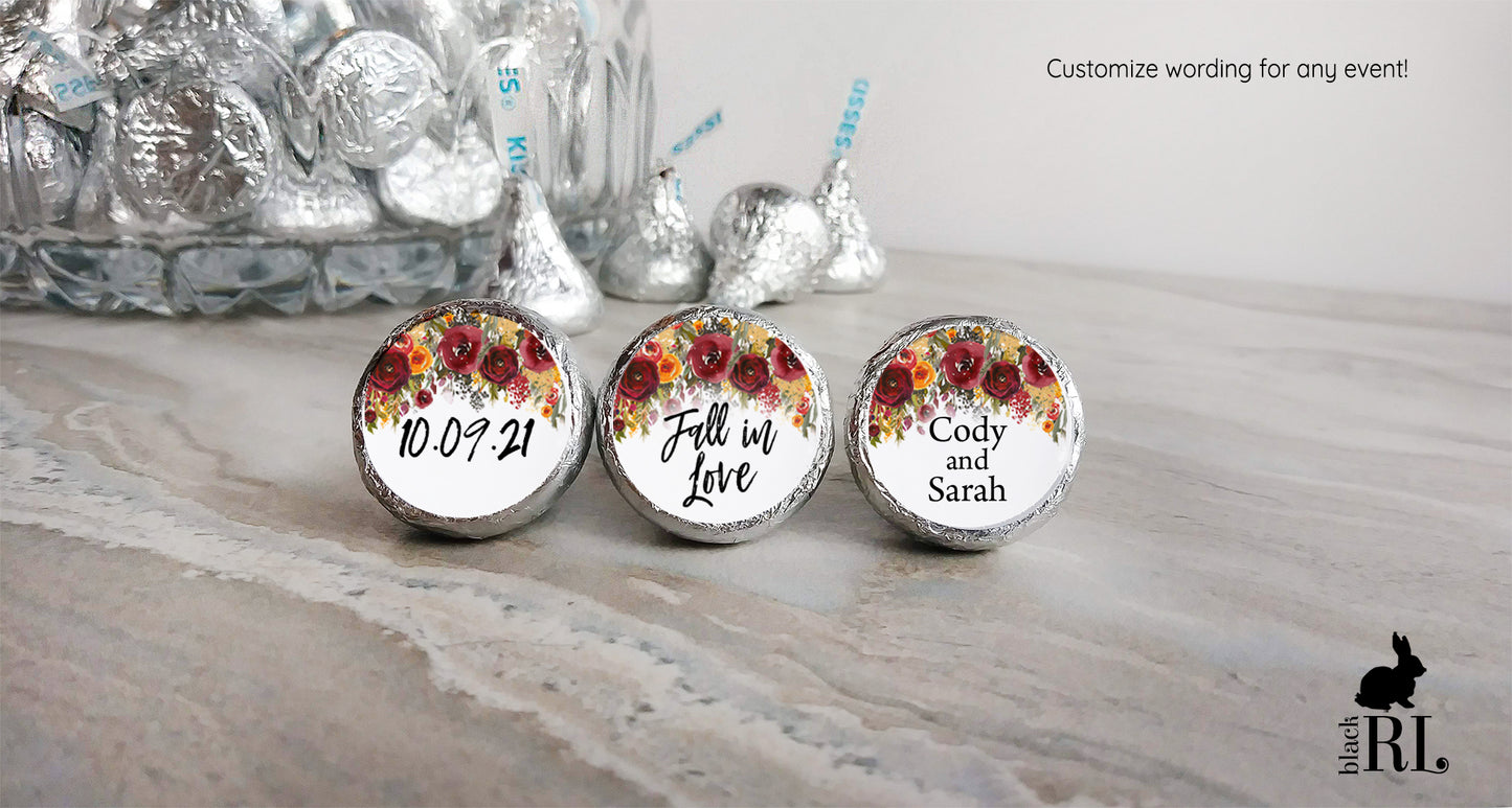 Printed Chocolate Kiss Stickers / Colorful Autumn Florals - CJ21