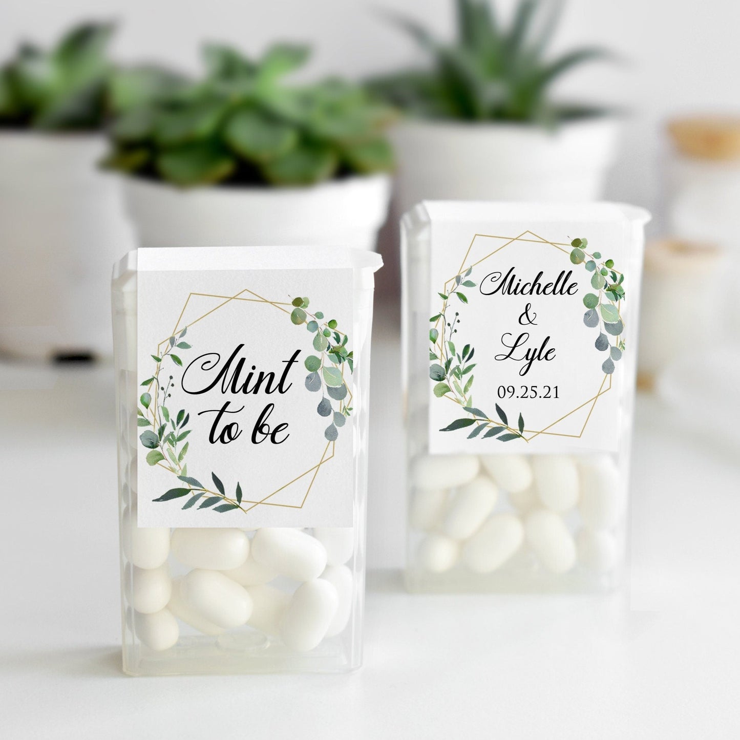 Printed Tic Tac® Labels / Greenery in Geometric Shape - GG18