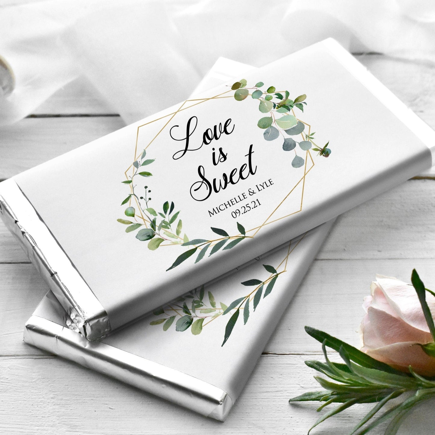 Printed Labels for Full Size Candy/Chocolate Bar / Greenery in Geometric Shape - GG18