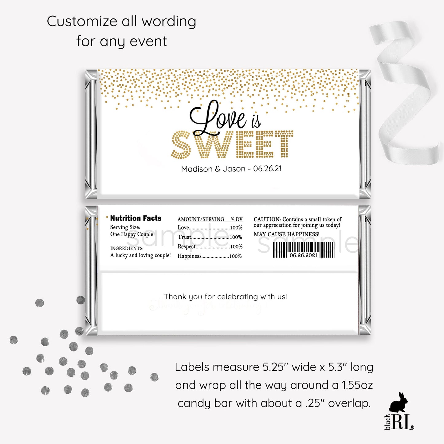 Printed Labels for Full Size Candy/Chocolate Bar / Confetti - CF19