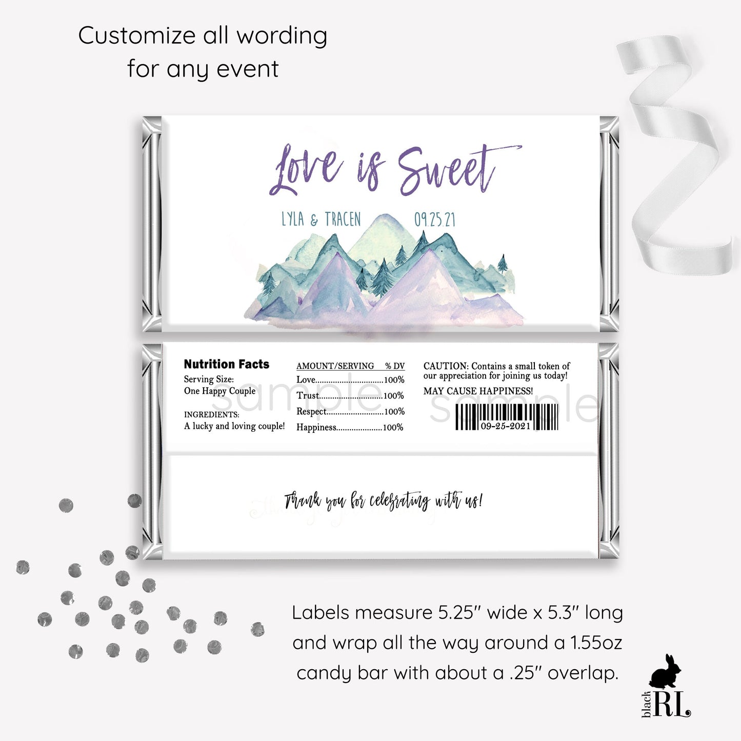 Printed Labels for Full Size Candy/Chocolate Bar / Mountain Landscape Design - MT21