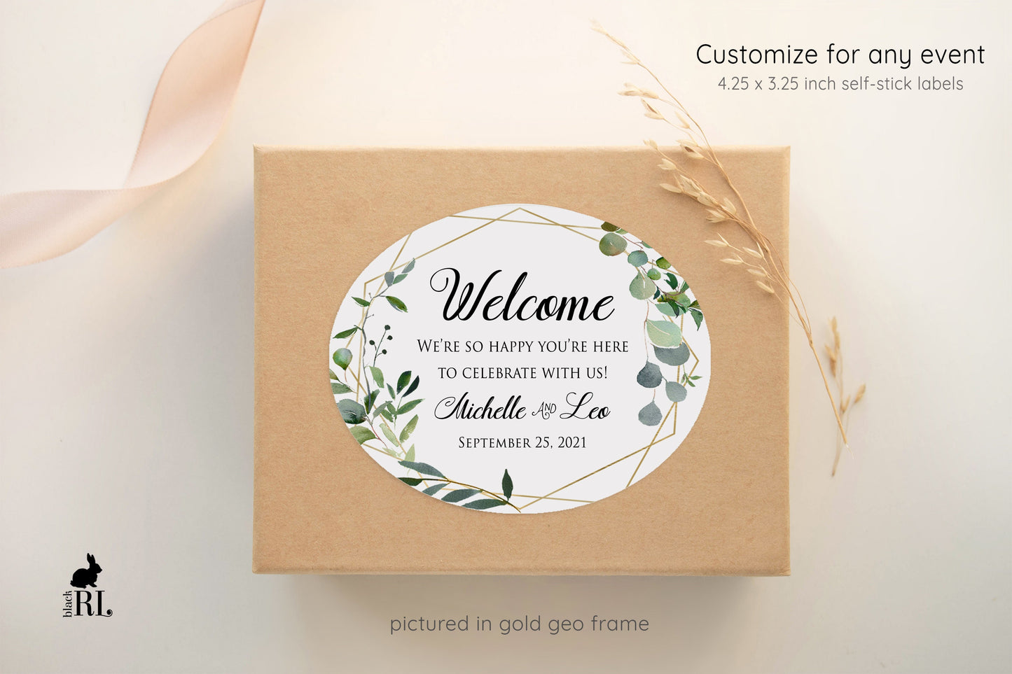 Printed Oval Bag and Box Labels / Greenery in Geometric Shape - GG18