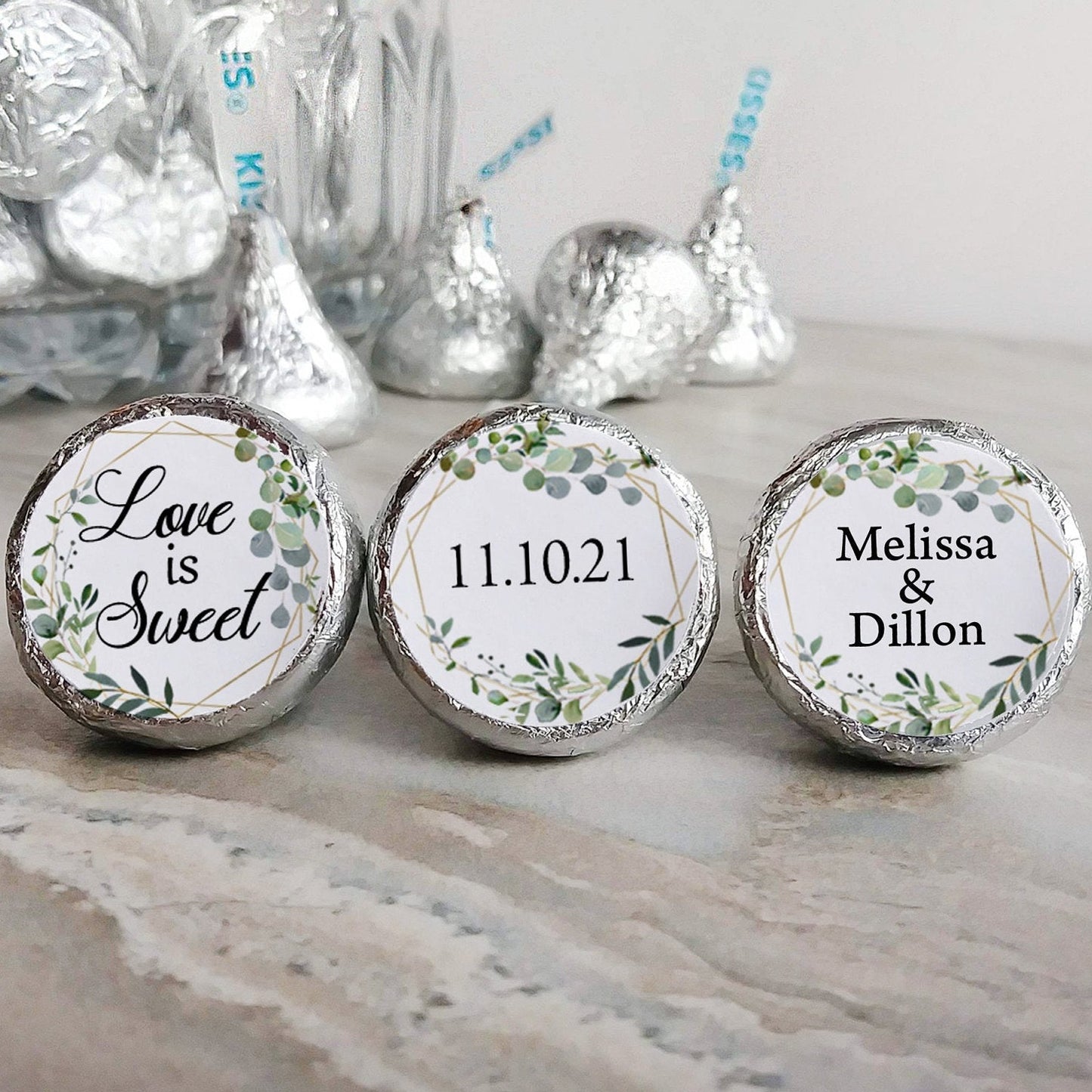 Printed Chocolate Kiss Stickers / Greenery and Geometric Shape - GG18