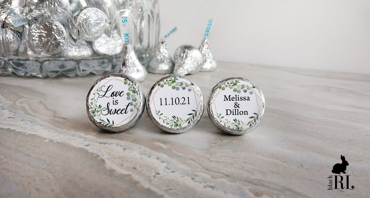 Printed Chocolate Kiss Stickers / Greenery and Geometric Shape - GG18