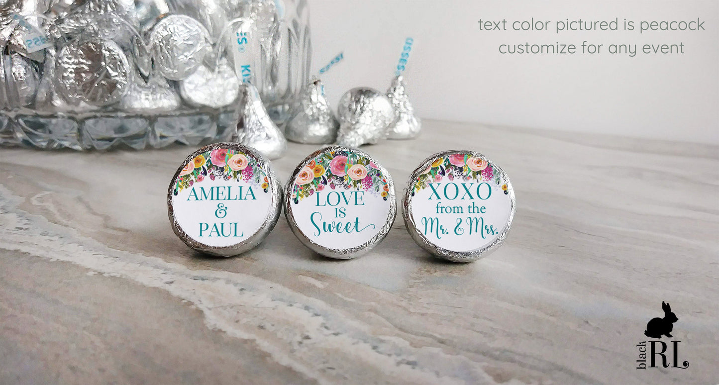 Printed Chocolate Kiss Stickers / Colorful Blossoms - CB20