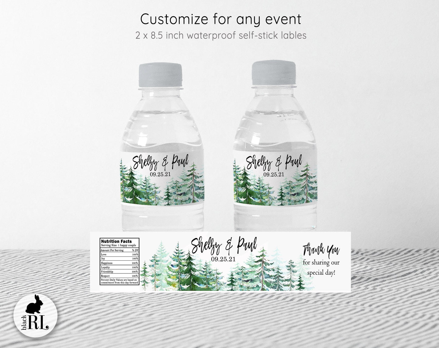Printed Personalized Water Bottle Labels / Evergreen Trees - TR19