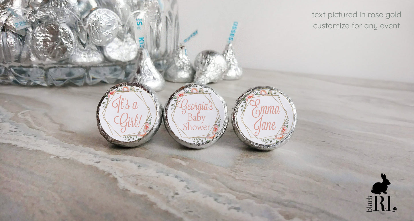 Printed Chocolate Kiss Stickers / Pink Flowers in Geo - PG19