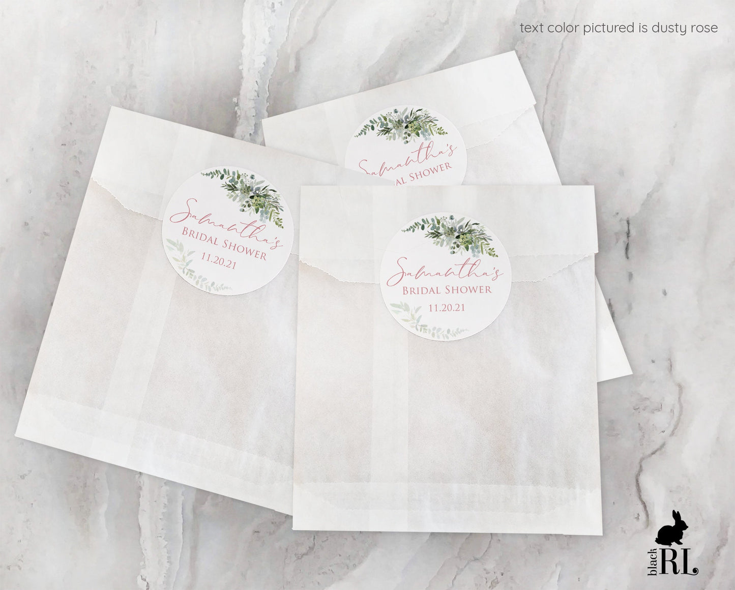 Printed Round Labels in 3 Sizes / Green Leaf Bouquet - GE20