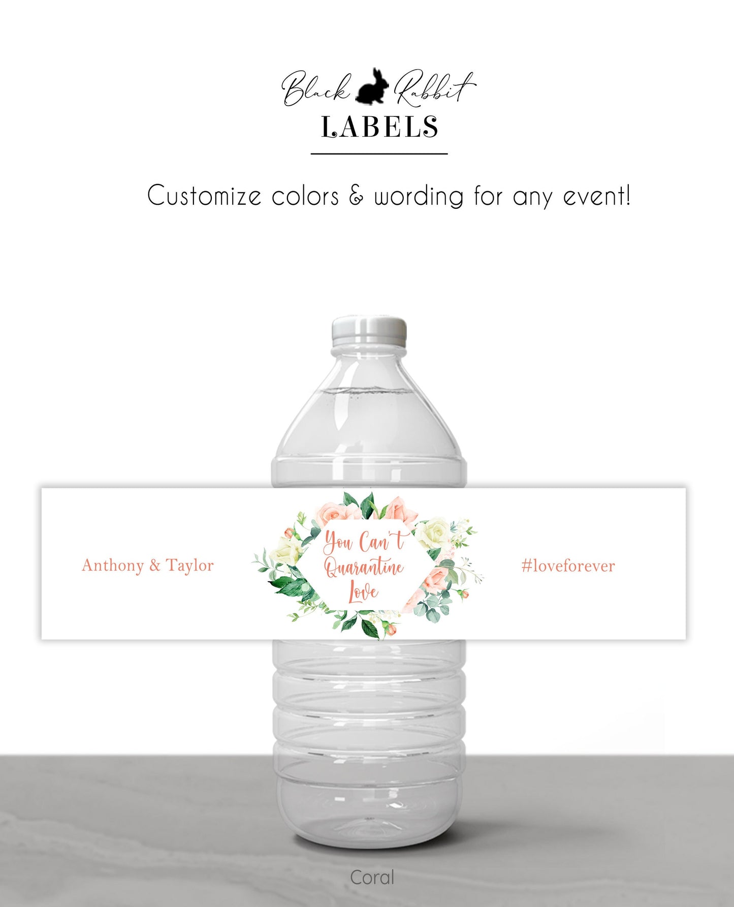 Printed Personalized Water Bottle Labels / Pink Sweet Roses - RS21