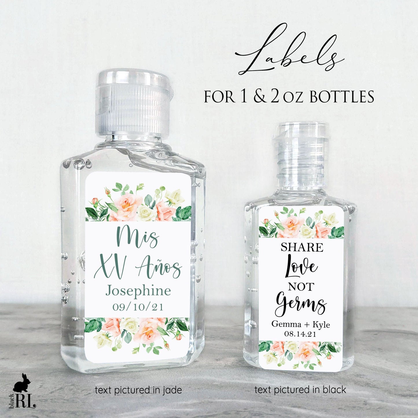 Printed Small Hand Sanitizer Labels / Pink Sweet Rose - RS21