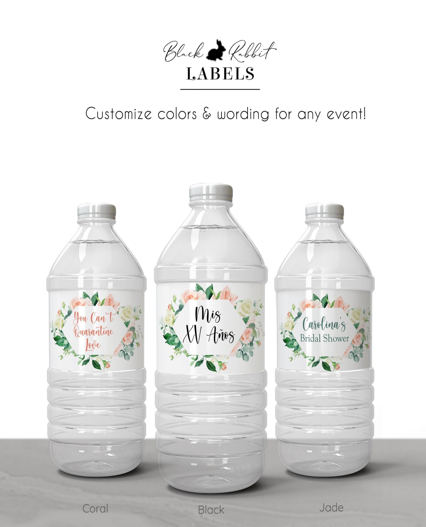 Printed Personalized Water Bottle Labels / Pink Sweet Roses - RS21