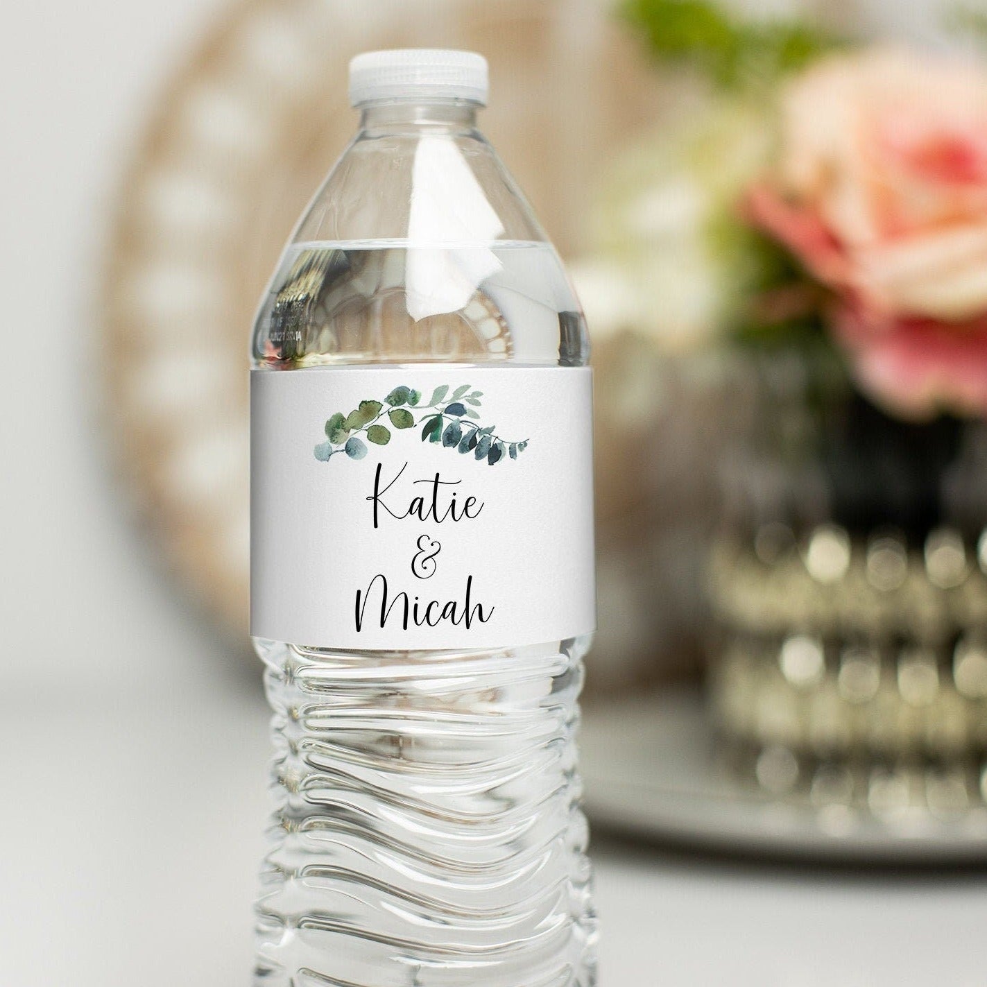 Printed Personalized Water Bottle Labels / Simple Eucalyptus Branch - SE18