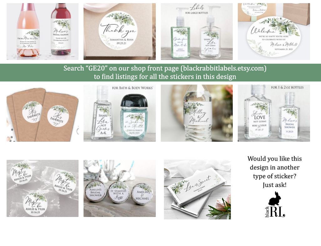 Printed Personalized Water Bottle Labels / Green Leaf Bouquet - GE20