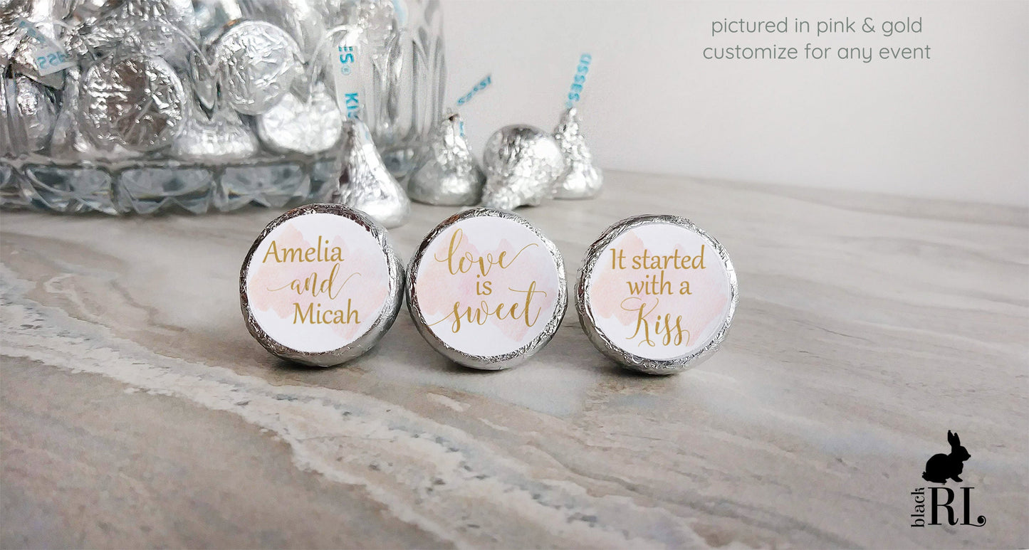Printed Chocolate Kiss Stickers / Watercolor Wash - WC19
