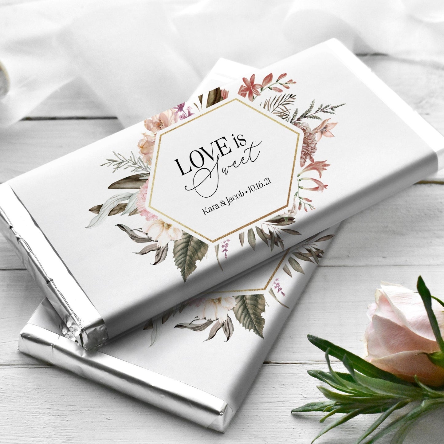 Printed Labels for Full Size Candy/Chocolate Bar / Bohemian Large Blooms - BH21