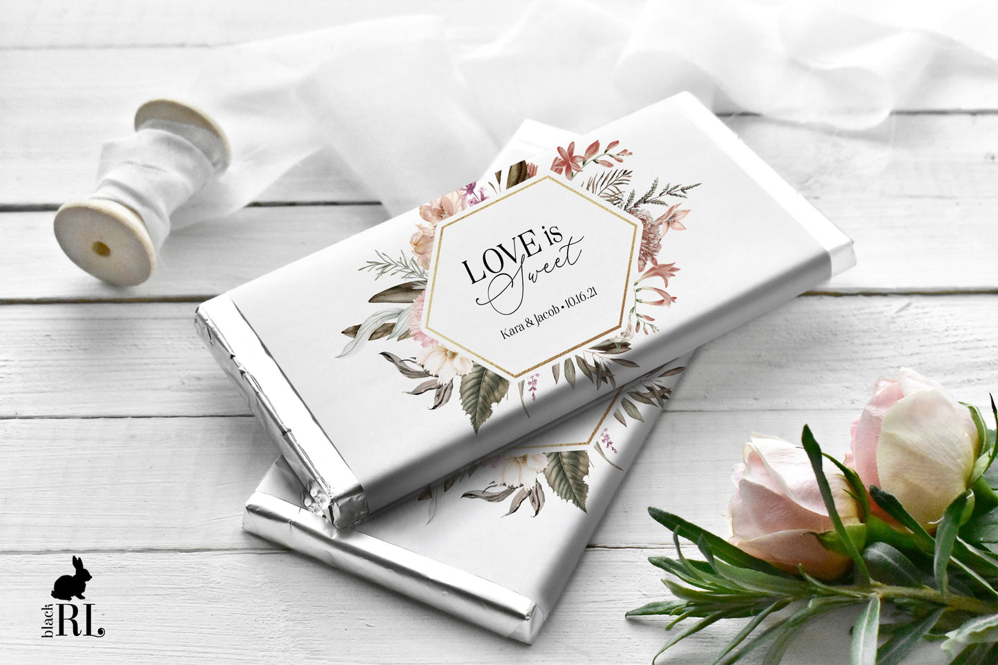 Printed Labels for Full Size Candy/Chocolate Bar / Bohemian Large Blooms - BH21