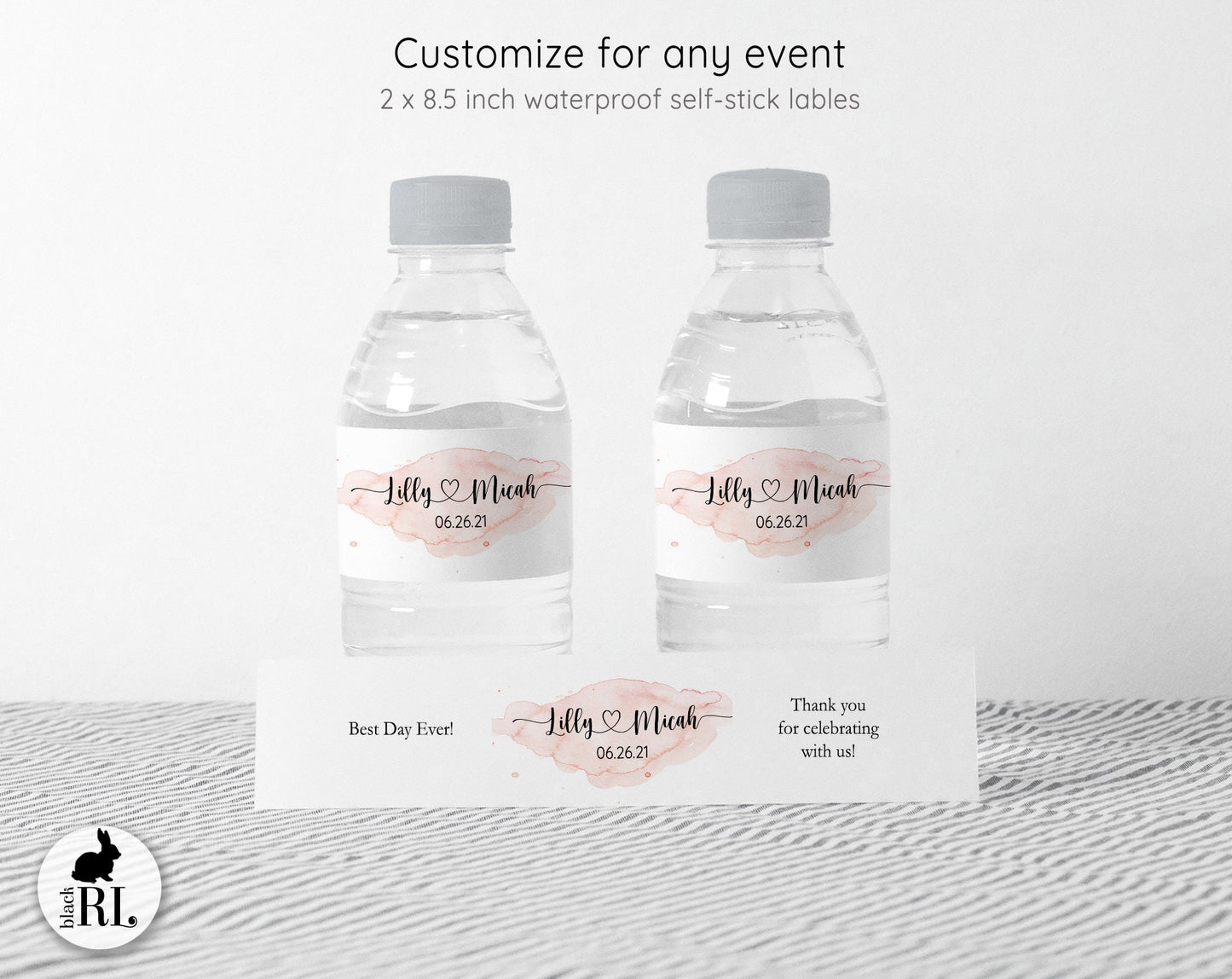Printed Personalized Water Bottle Labels / Pink Hearts - PH21