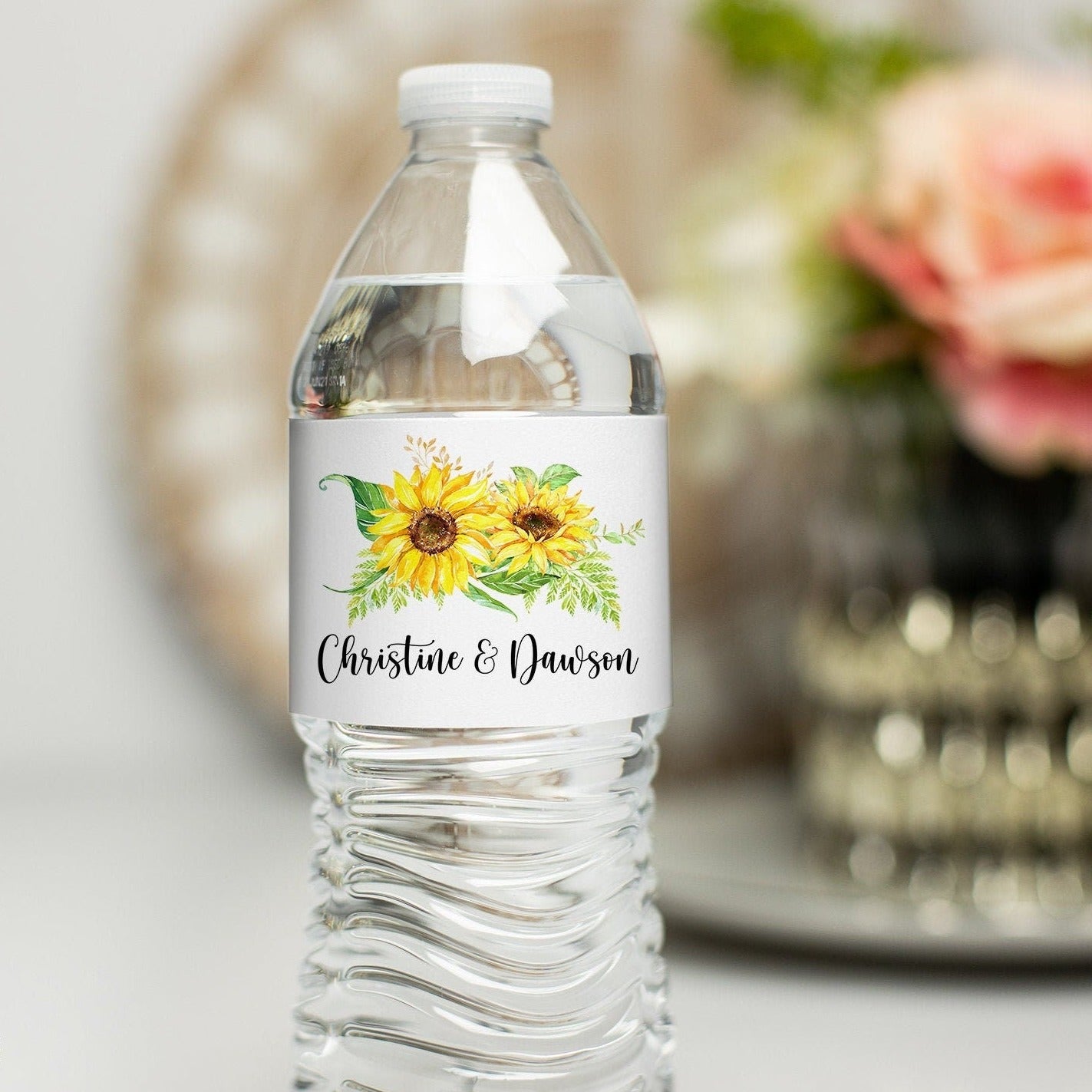 Printed Personalized Water Bottle Labels / Sunflower - SF19