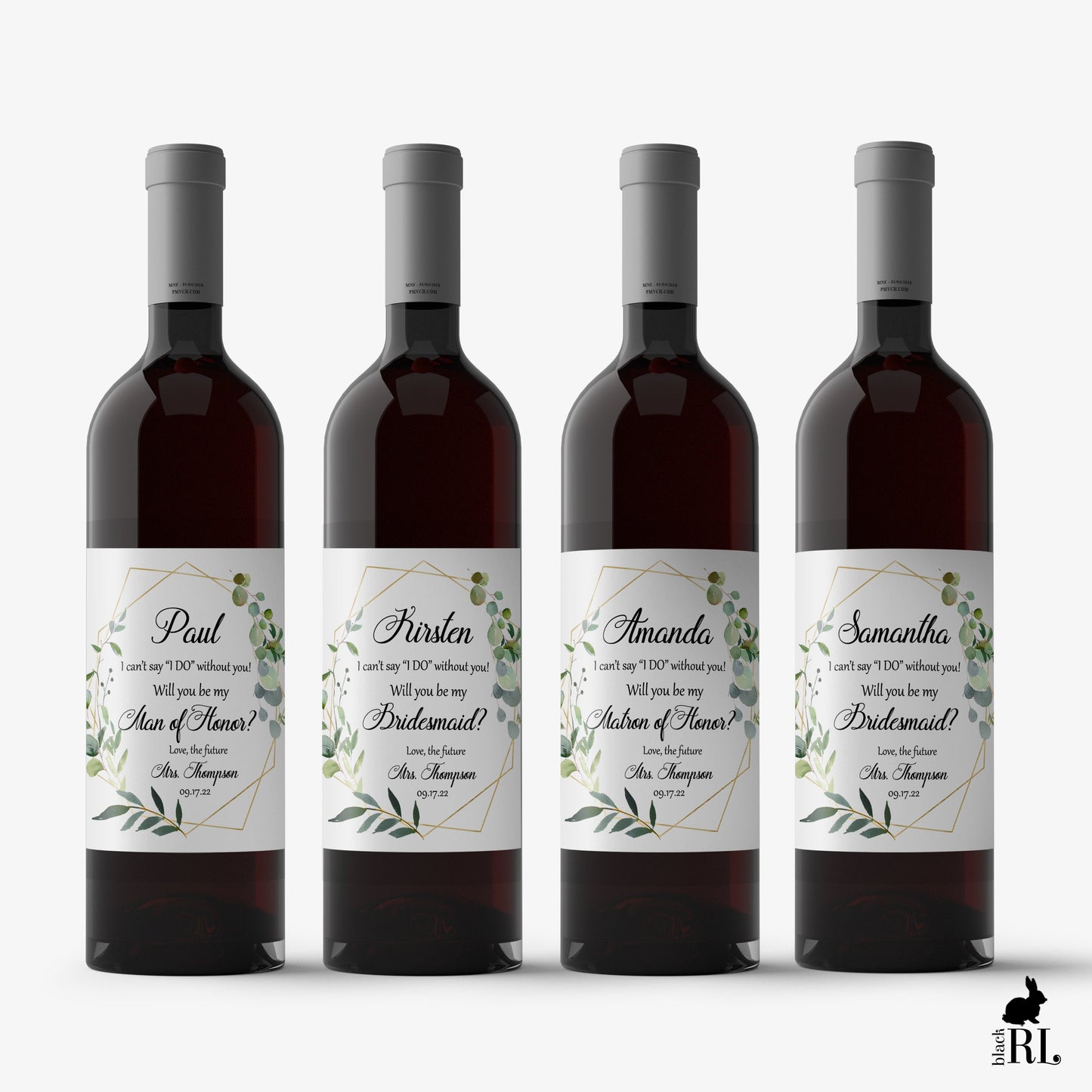Printed Full Size Wine Labels / Greenery in Geo - GG18