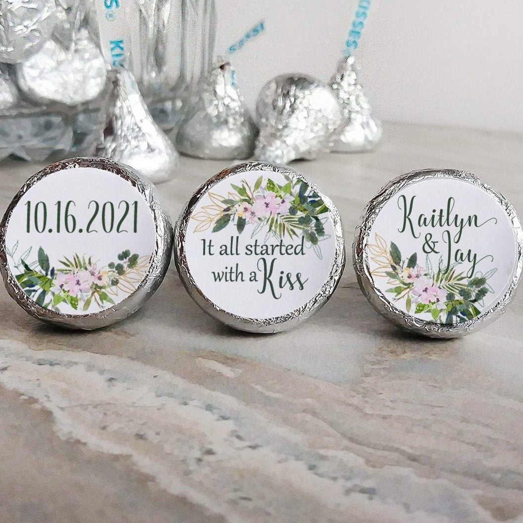 Printed Chocolate Kiss Stickers / Botanical Greenery - PF19