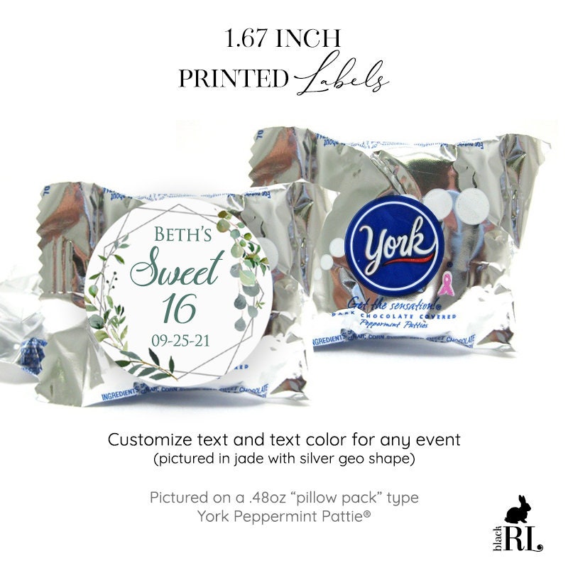 Printed York Peppermint Pattie® Favor Stickers / Greenery Wreath with Geo Shape - GG18