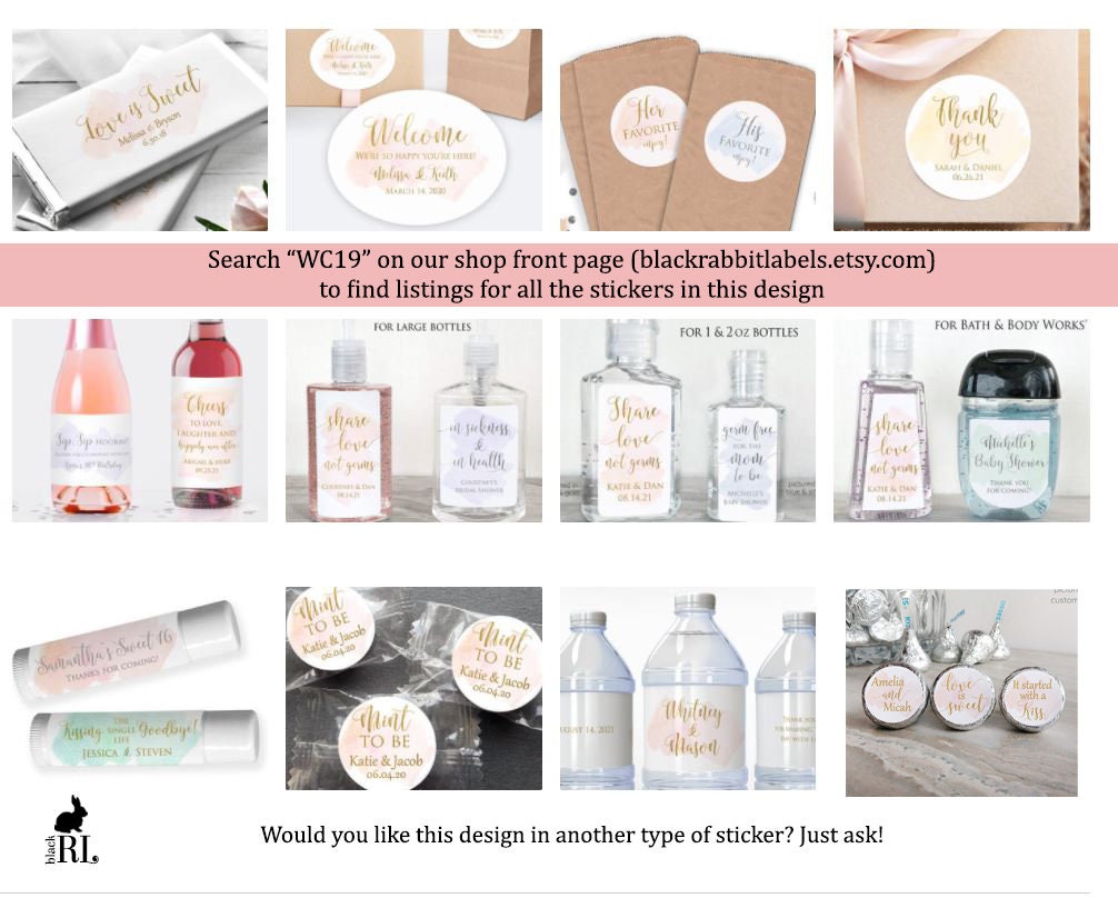 Printed Personalized Water Bottle Labels / Watercolor Wash - WC19