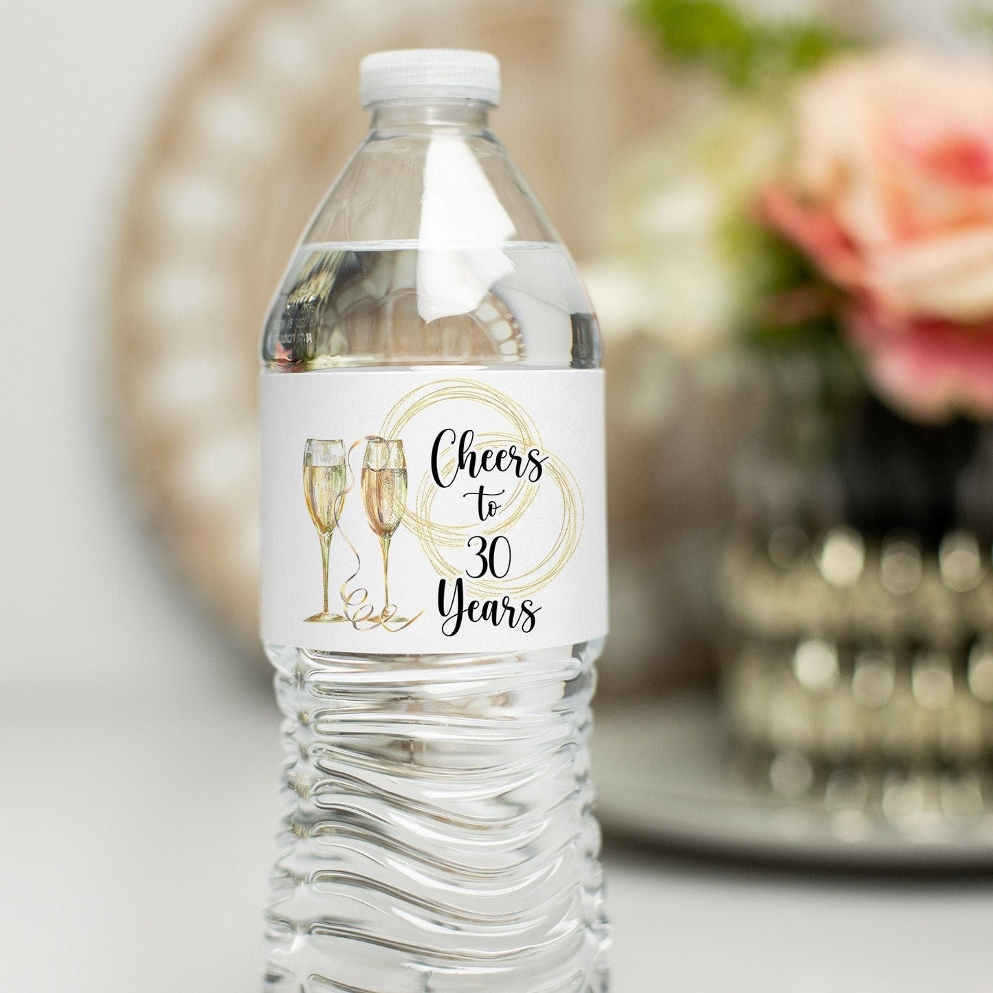 Printed Personalized Water Bottle Labels / Champagne Glasses - CH21