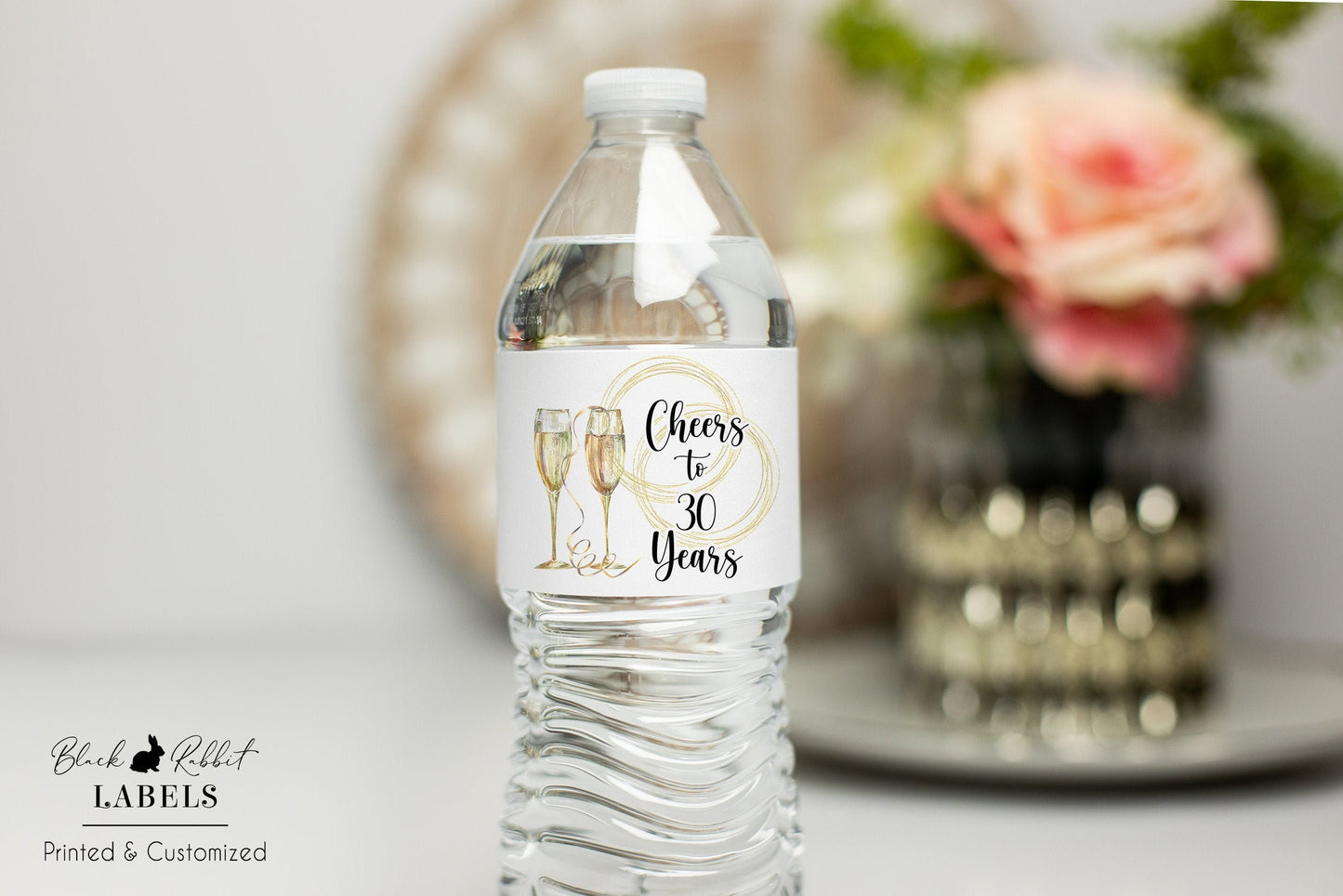 Printed Personalized Water Bottle Labels / Champagne Glasses - CH21