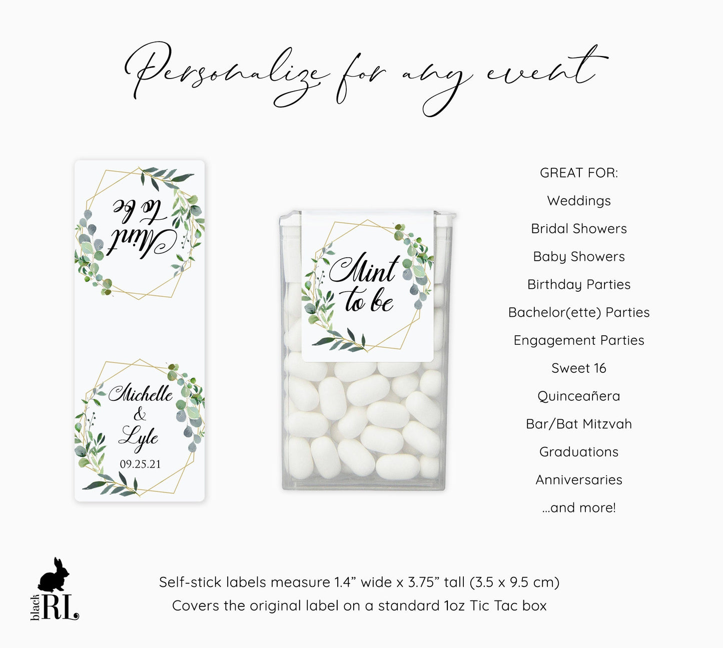Printed Tic Tac® Labels / Greenery in Geometric Shape - GG18