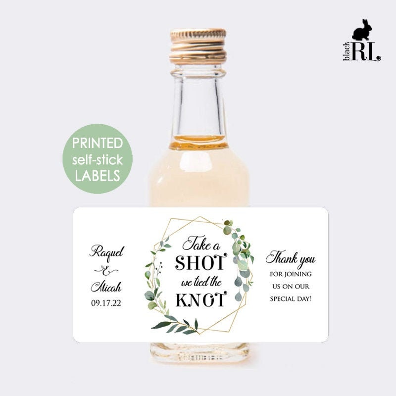 Printed Mini Liquor Bottle Labels / Greenery Wreath in Geo - GG18