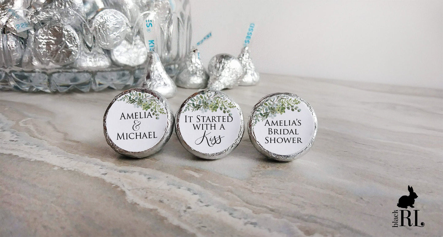 Printed Chocolate Kiss Stickers / Green Leaf Bouquet - GE20