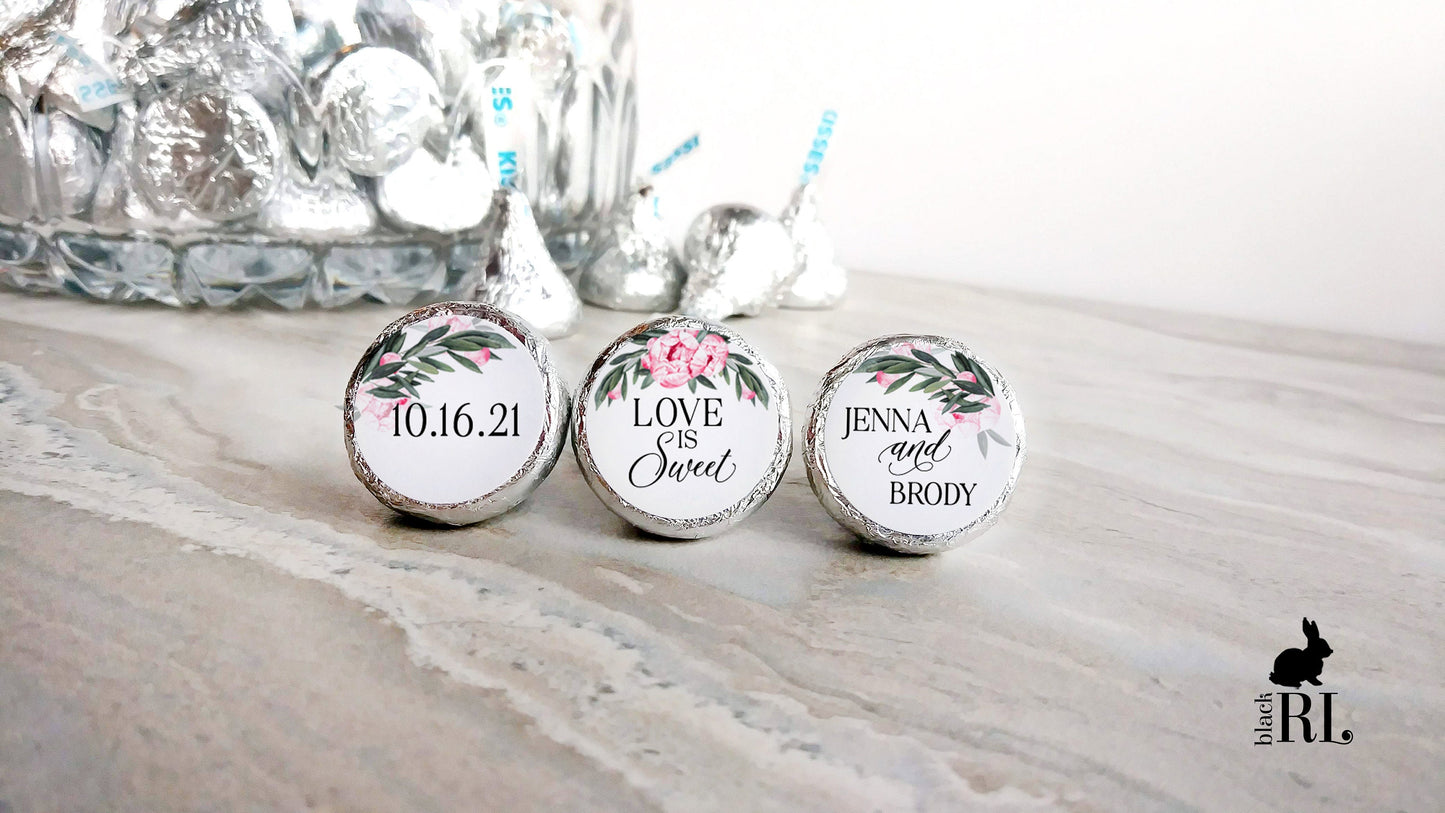 Printed Chocolate Kiss Stickers / Pink Peony - PJ21