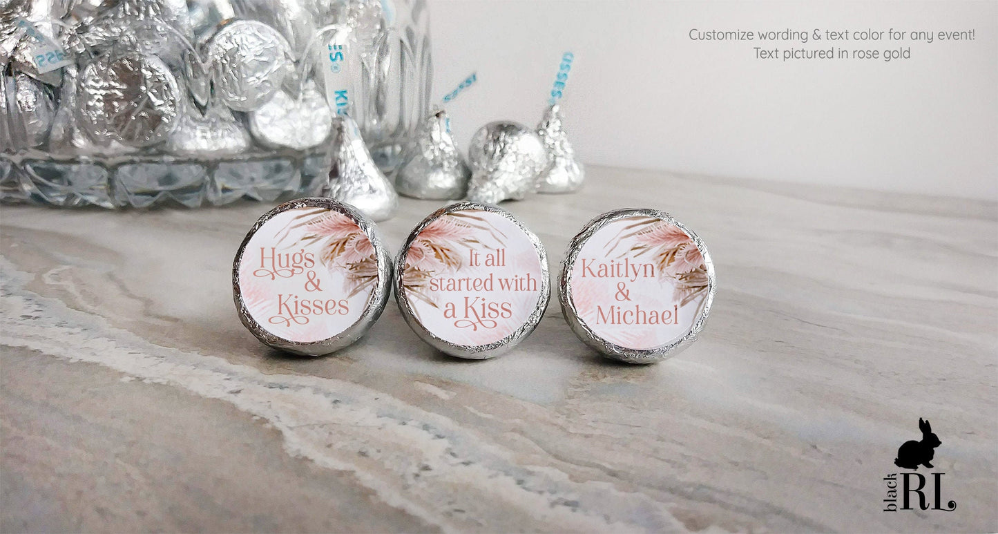 Printed Chocolate Kiss Stickers / Pampas Grass Blush Bouquets - PM21