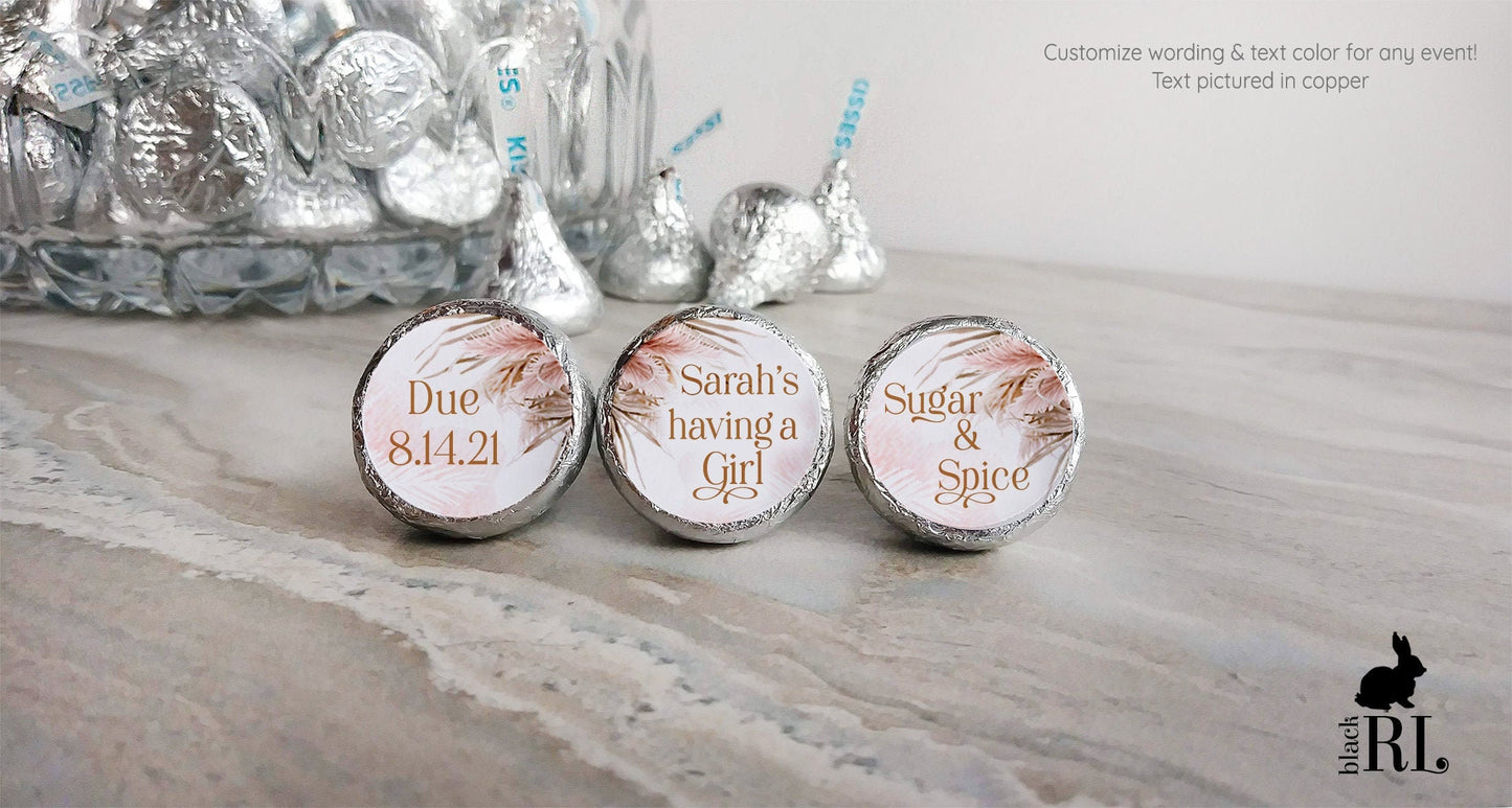 Printed Chocolate Kiss Stickers / Pampas Grass Blush Bouquets - PM21