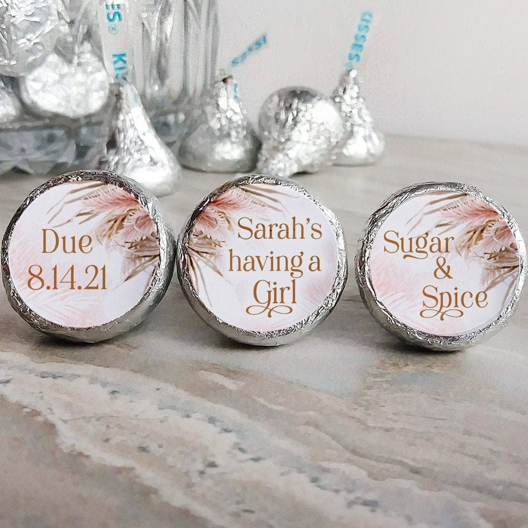 Printed Chocolate Kiss Stickers / Pampas Grass Blush Bouquets - PM21