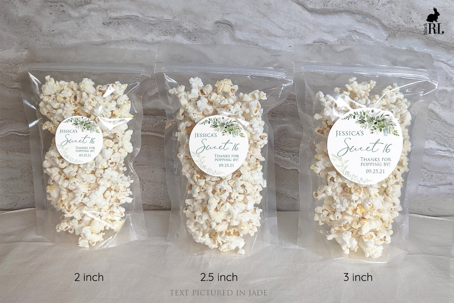 Printed Round Labels in 3 Sizes / Green Leaf Bouquet - GE20