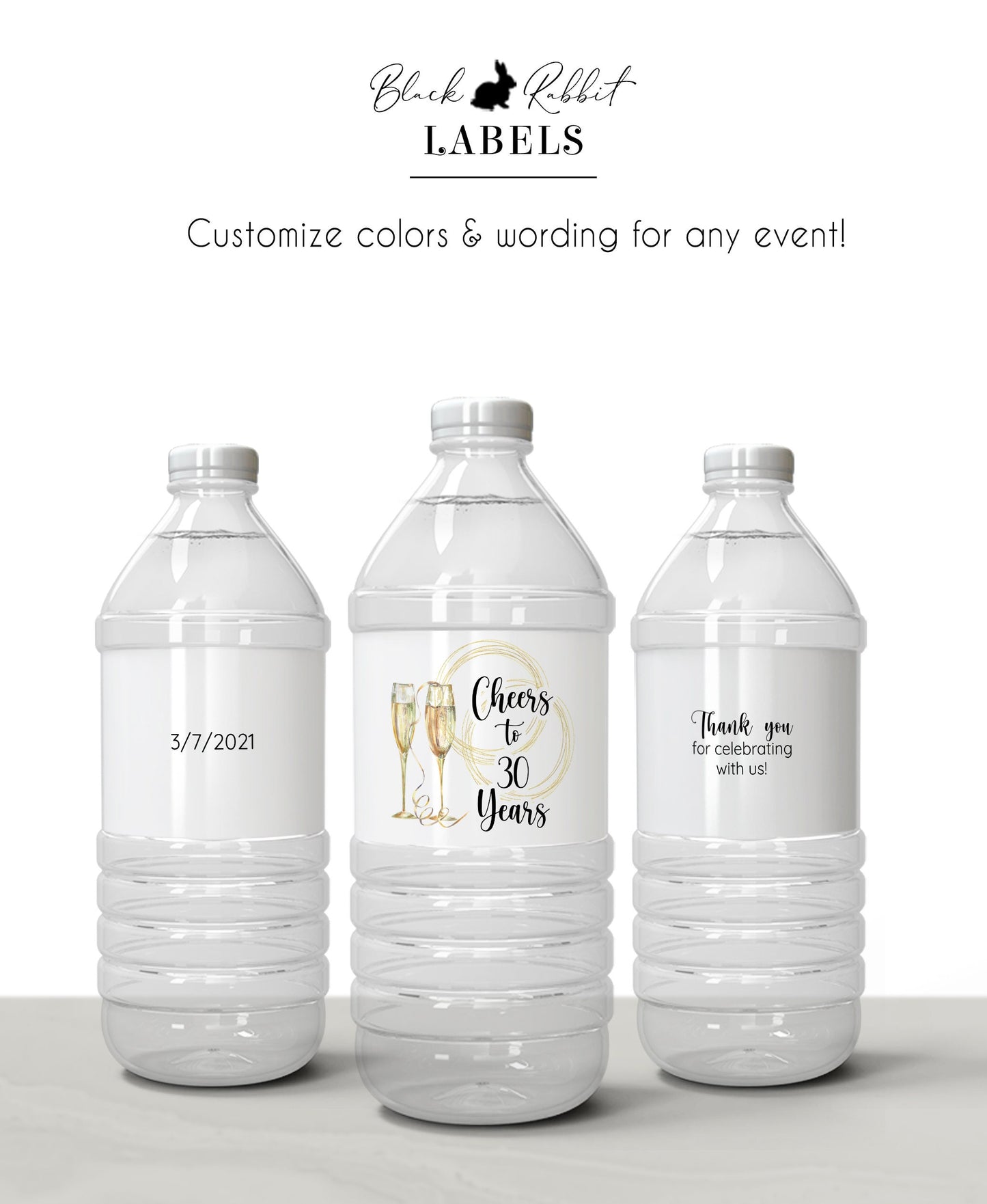 Printed Personalized Water Bottle Labels / Champagne Glasses - CH21