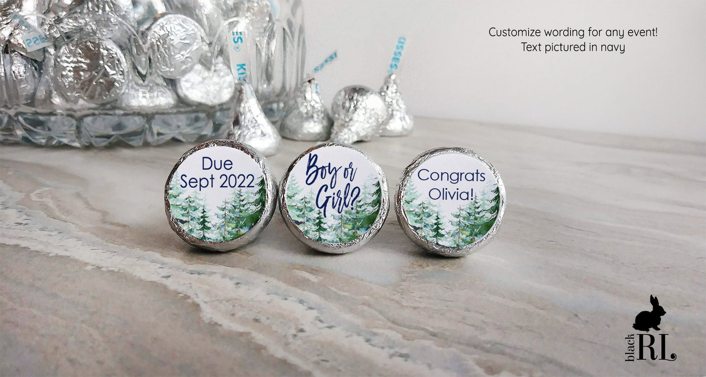 Printed Chocolate Kiss Stickers / Evergreen Trees - TR19