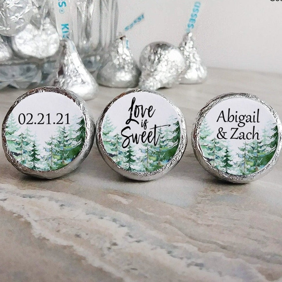 Printed Chocolate Kiss Stickers / Evergreen Trees - TR19