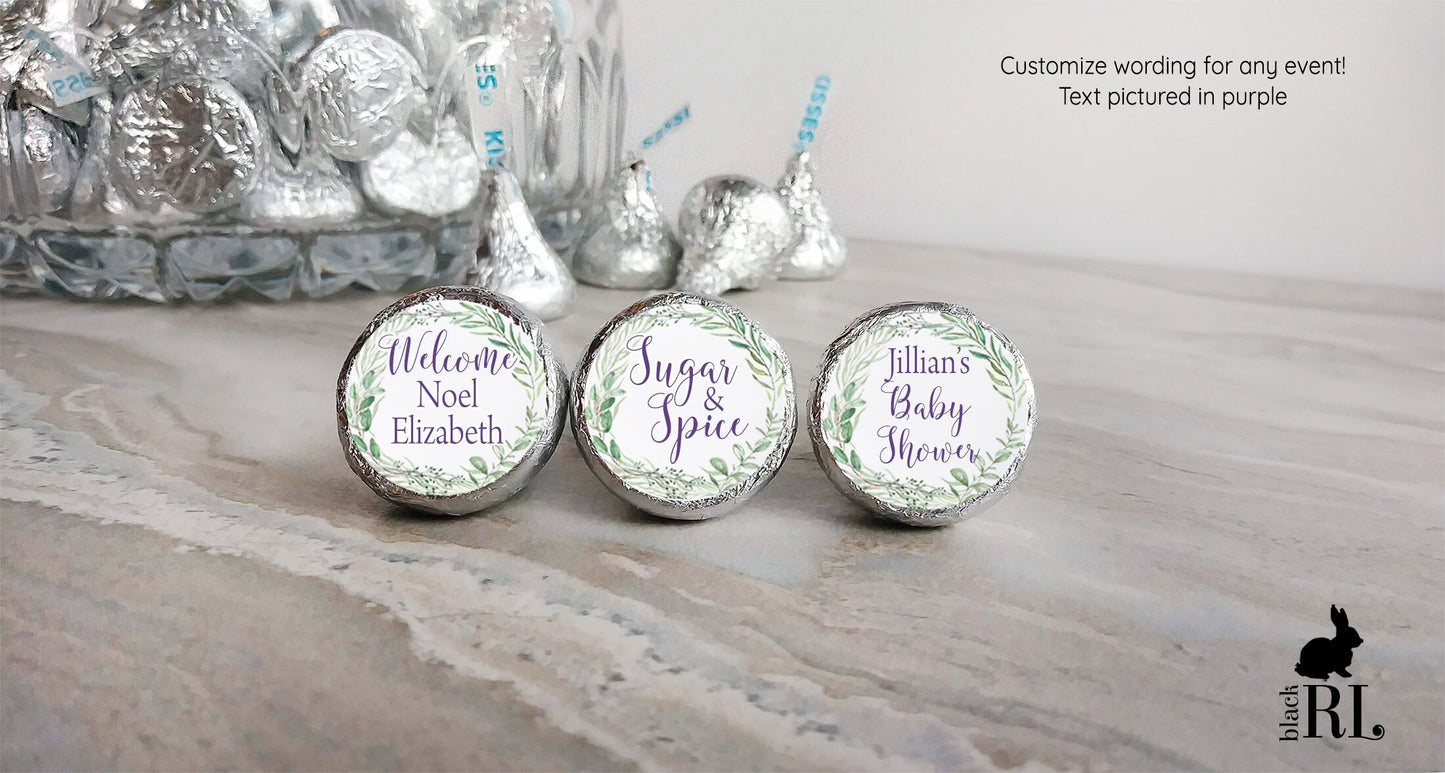 Printed Chocolate Kiss Stickers / Leaf Wreath - LW18