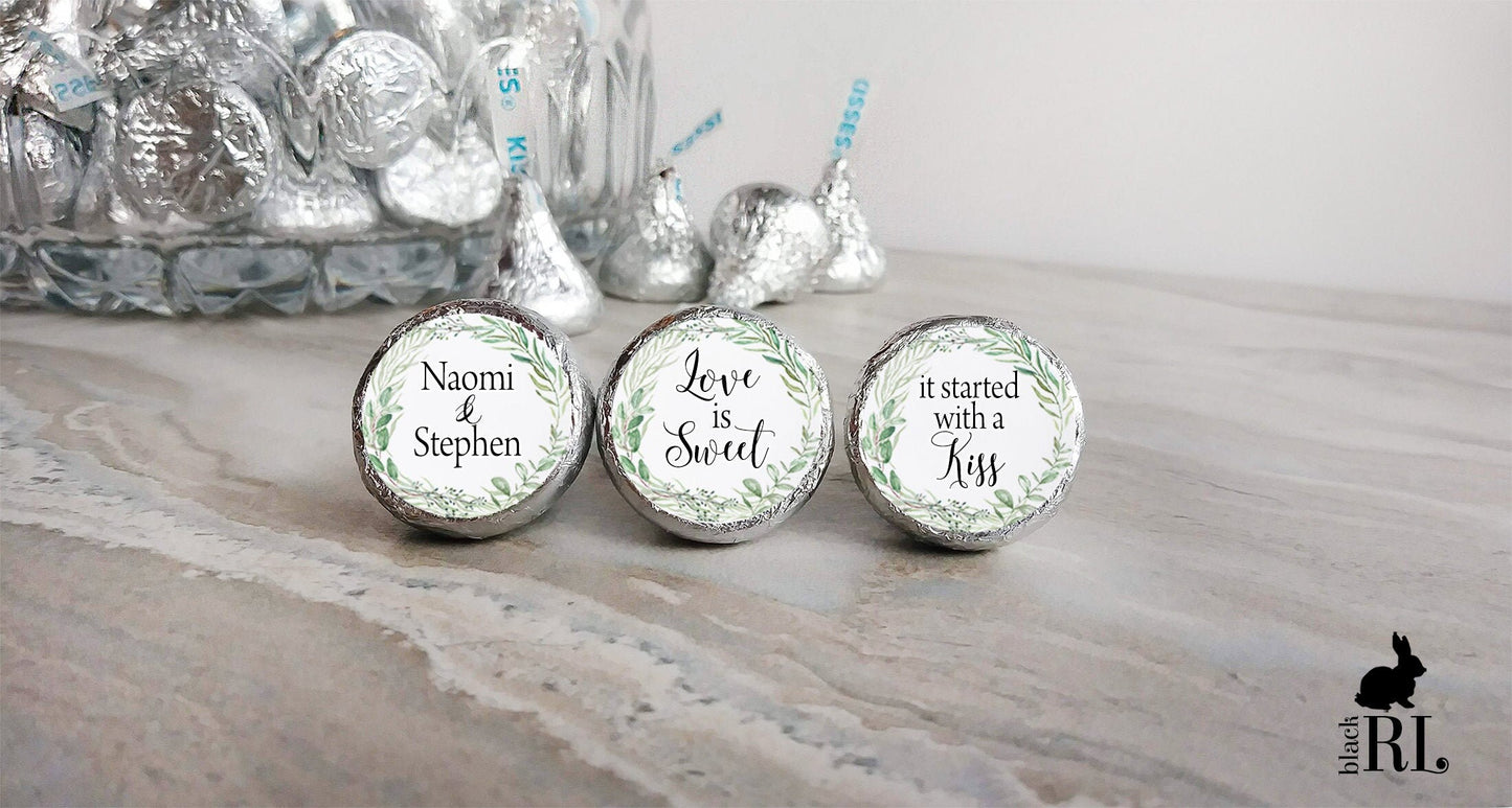 Printed Chocolate Kiss Stickers / Leaf Wreath - LW18