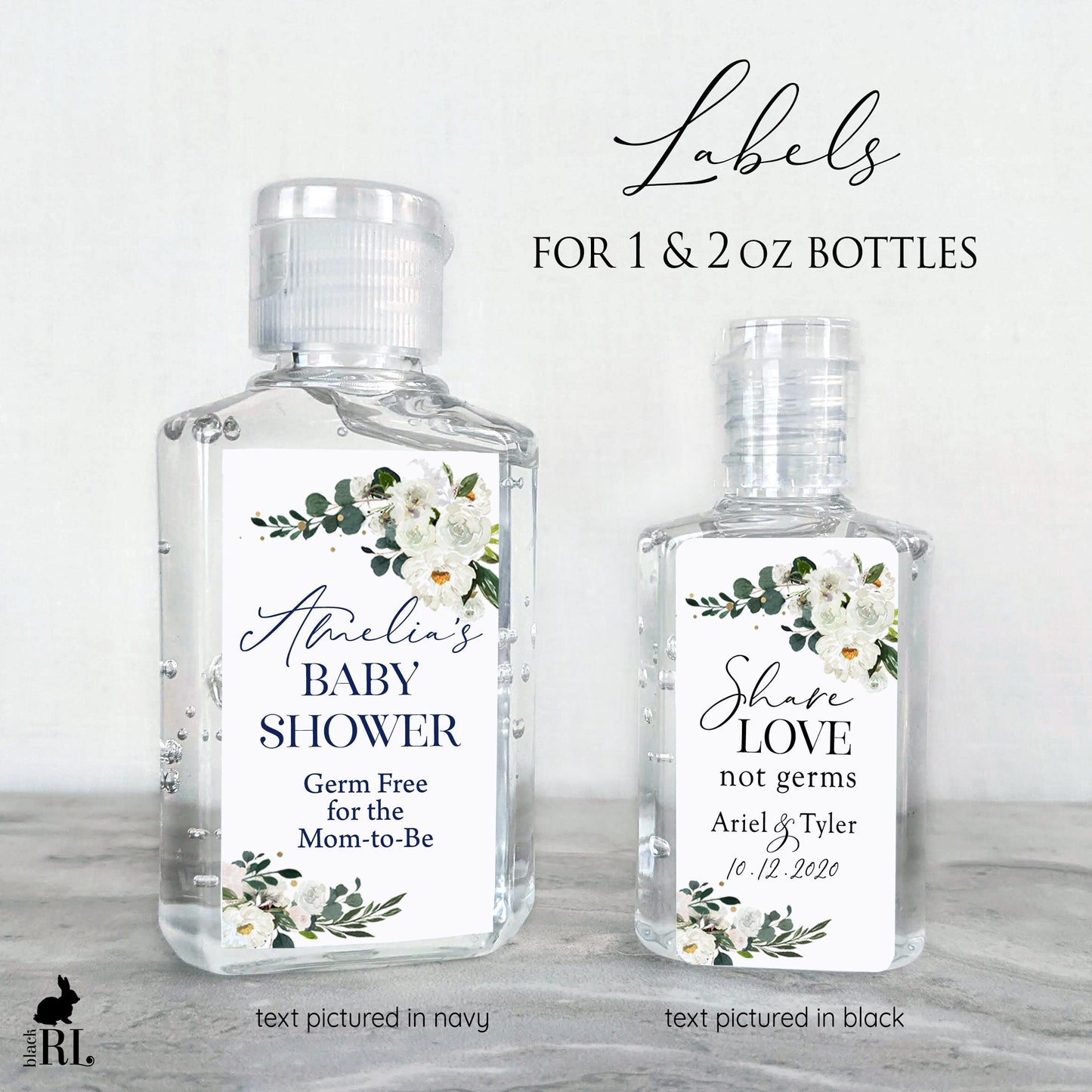 Printed Small Hand Sanitizer Labels / White Blossoms - WB21