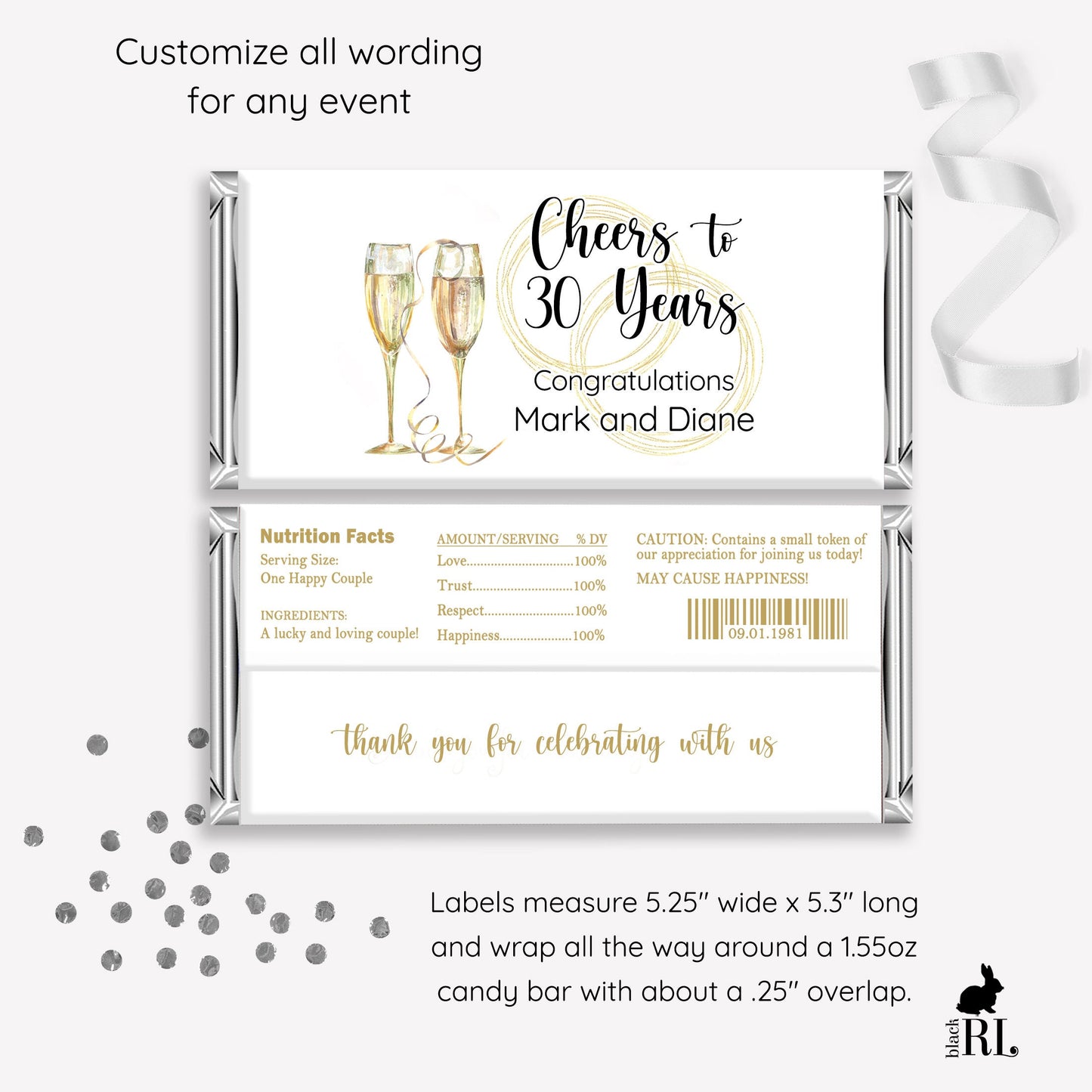 Printed Labels for Full Size Candy/Chocolate Bar / Champagne Toast - CH21