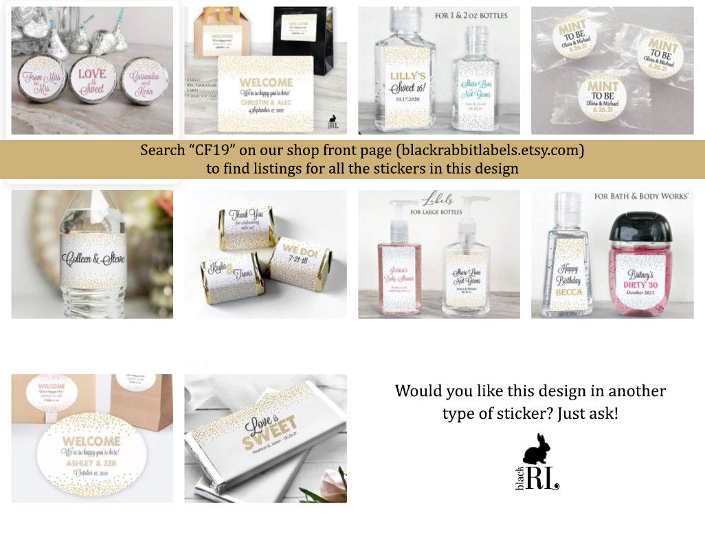 Printed Labels for Full Size Candy/Chocolate Bar / Confetti - CF19