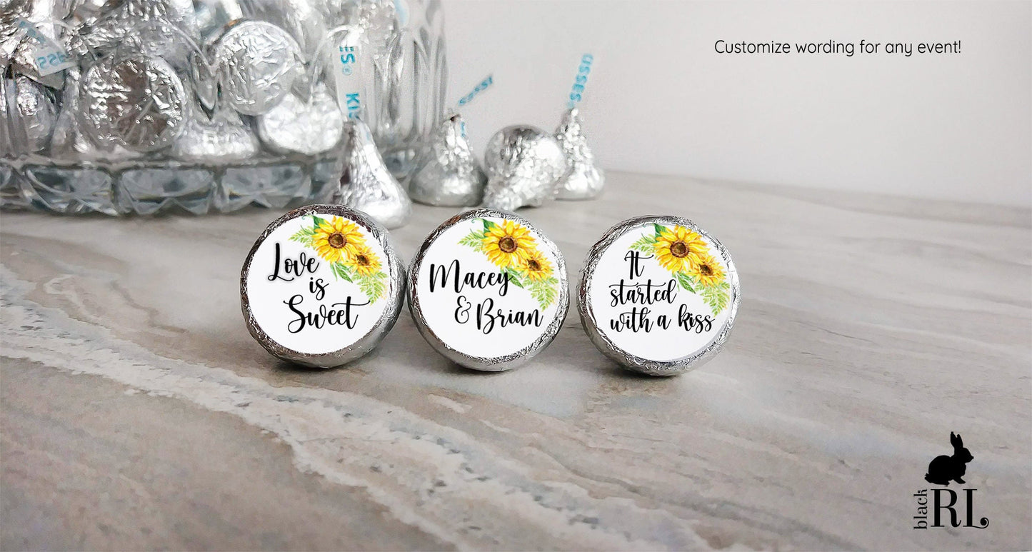 Printed Chocolate Kiss Stickers / Sunflower - SF19