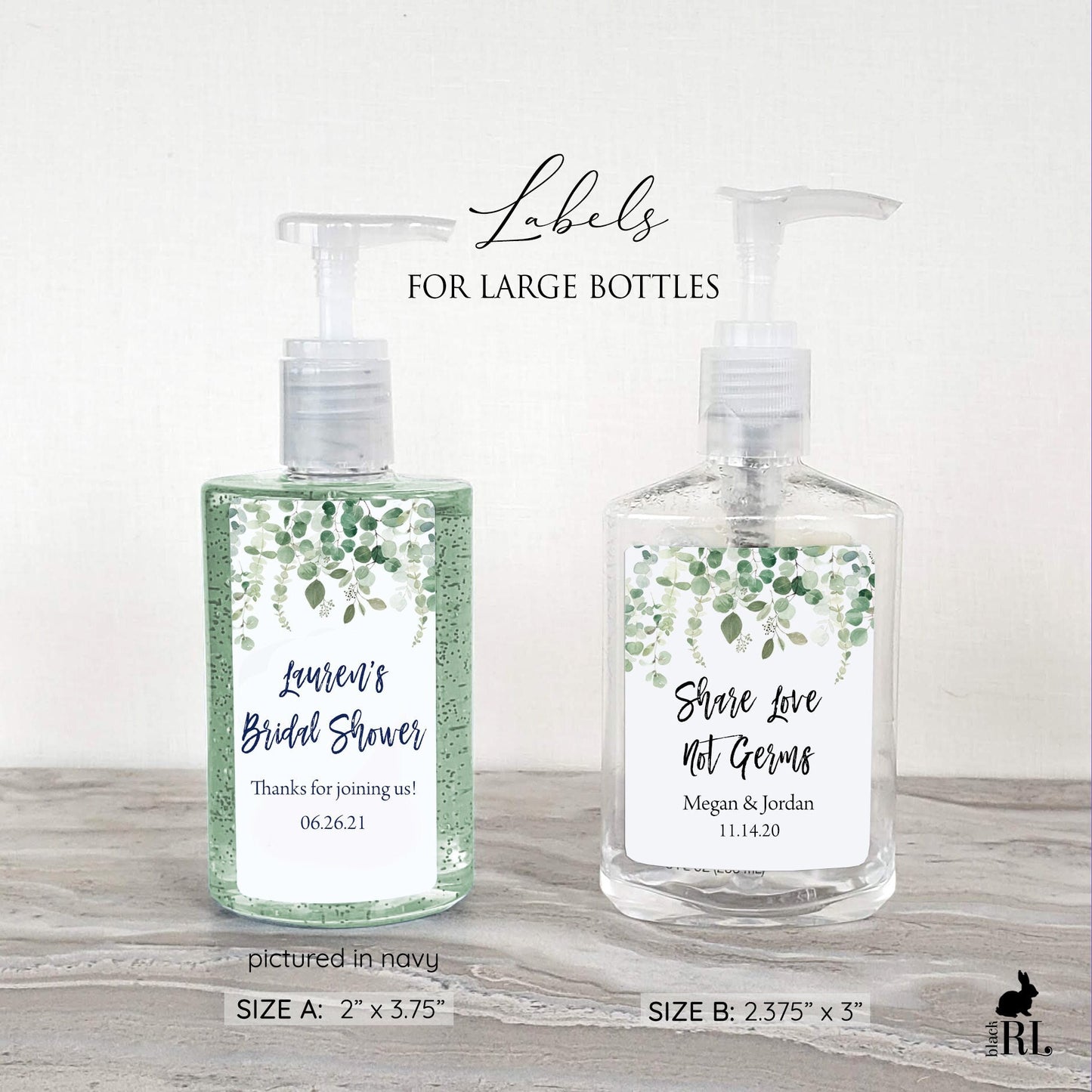 Printed Large Hand Sanitizer Labels / Falling Eucalyptus - FE20