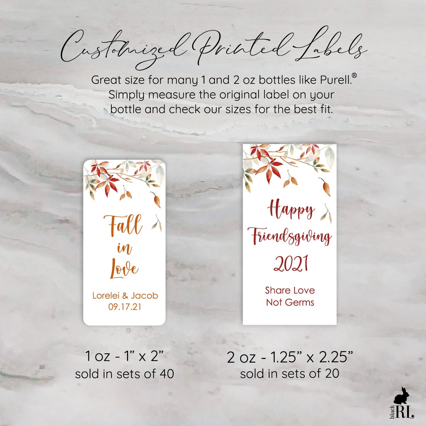 Printed Small Hand Sanitizer Labels / Falling Autumn Leaves for Fall Favors - AL21