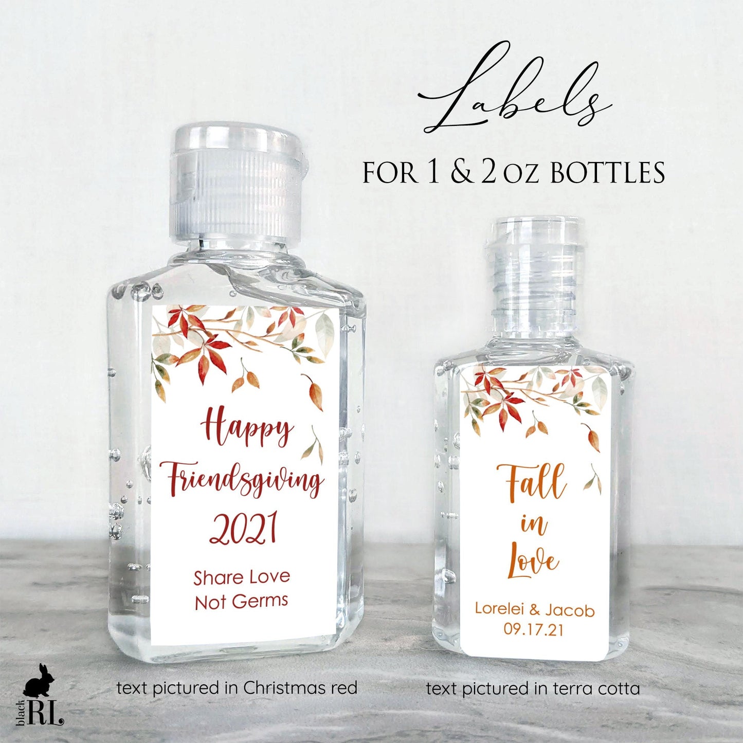 Printed Small Hand Sanitizer Labels / Falling Autumn Leaves for Fall Favors - AL21