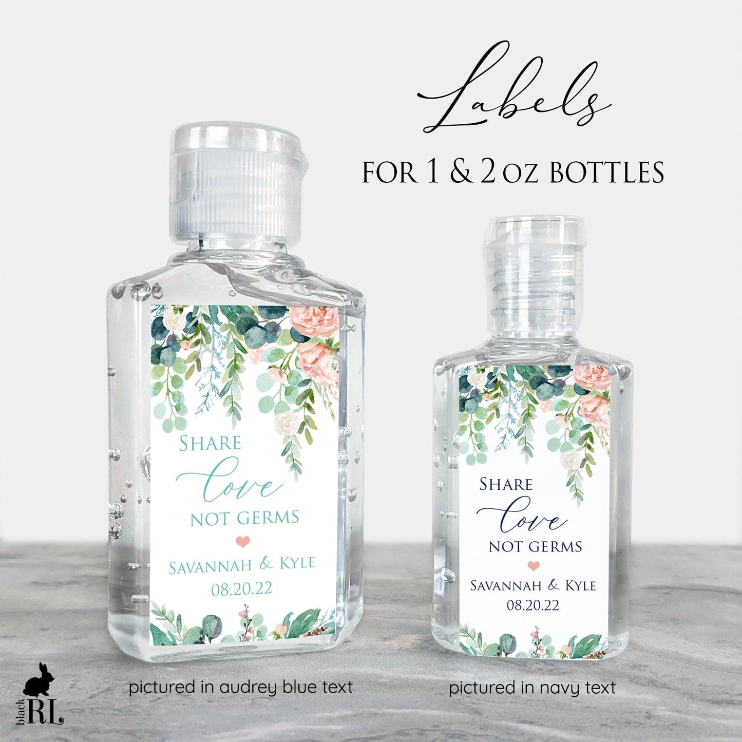 Printed Small Hand Sanitizer Labels / Romantic Blossoms - RB21